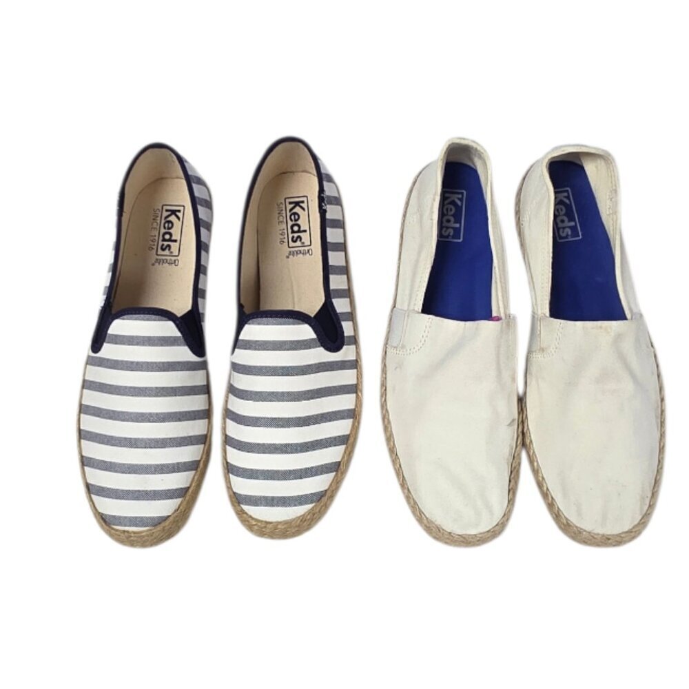 Keds Ortholite Slip On Shoes, Espadrilles, Striped, Cream, Casual, Set of 2, 9.5